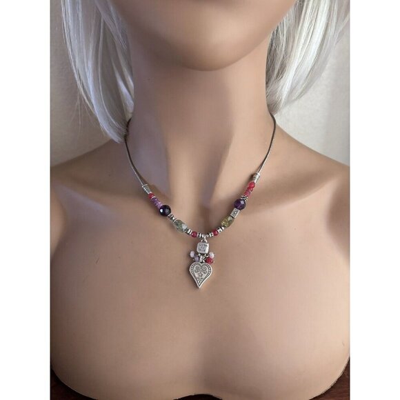 Brighton Multi Gemstone Heart Pendant Silver Plated Necklace 18 Inches - Picture 6 of 6